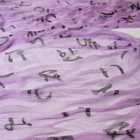 PURPLE Lightweight All Season Chinese Characters Crinkle Scarf - Picture 3 of 5